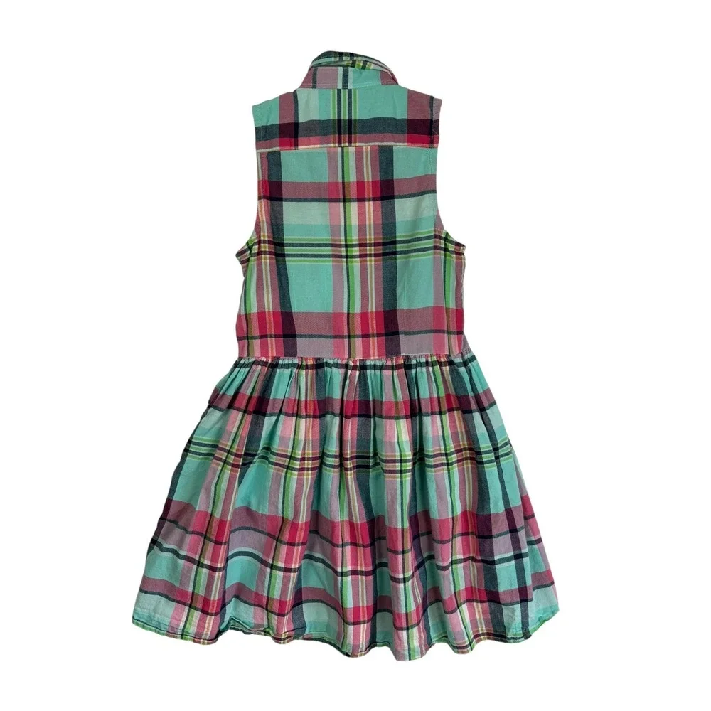 Polo Ralph Lauren Girls 6X Plaid Madras Sleeveless Button Front Shirt Dress Blue